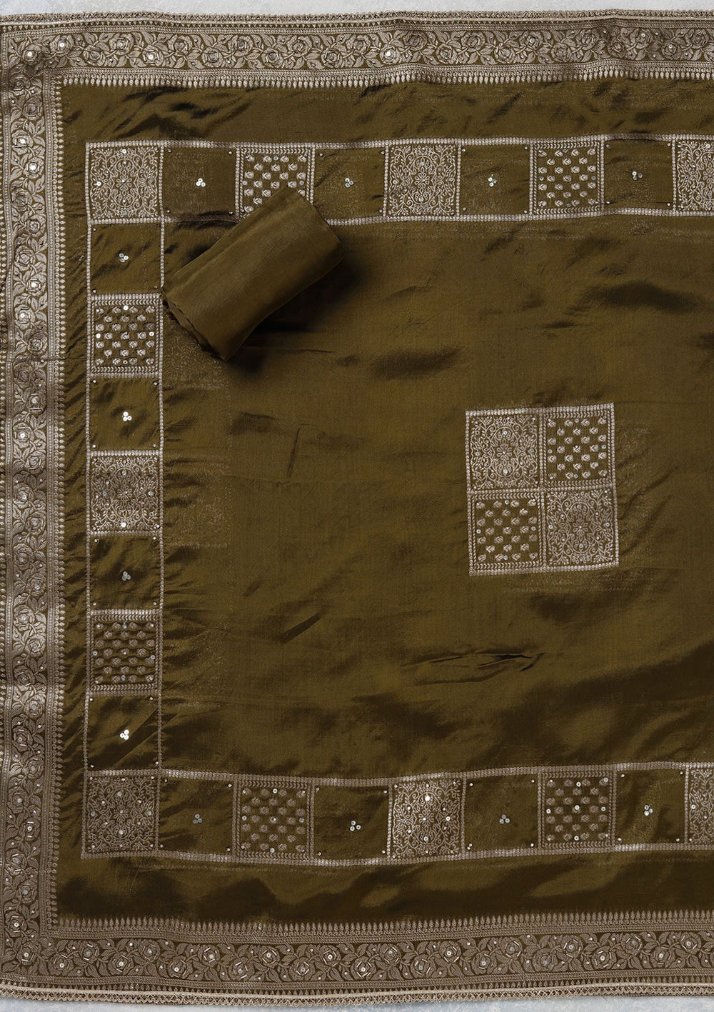 Mehendi Zariwork (Gold) Brocade Unstitched Salwar Suit_koskii