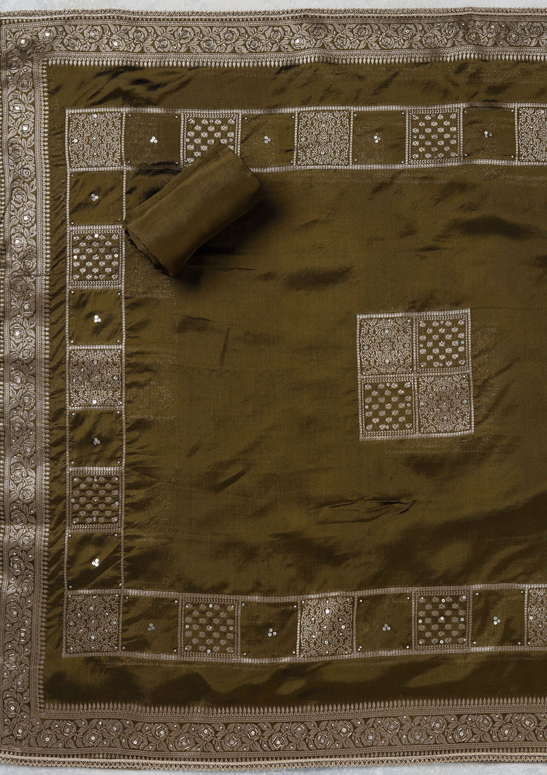 Mehendi Zariwork (Gold) Brocade Unstitched Salwar Suit_koskii