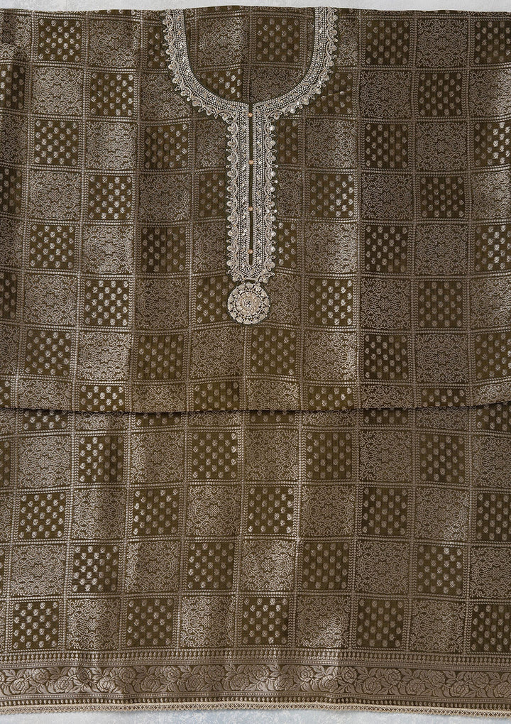 Mehendi Zariwork (Gold) Brocade Unstitched Salwar Suit_koskii