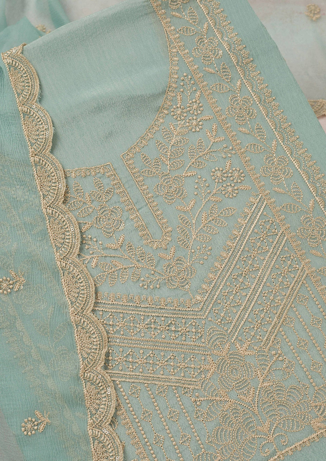 Sky Blue Threadwork Chinon Unstitched Salwar Suit_koskii