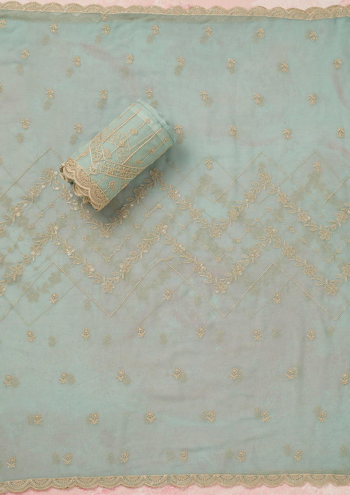 Sky Blue Threadwork Chinon Unstitched Salwar Suit_koskii
