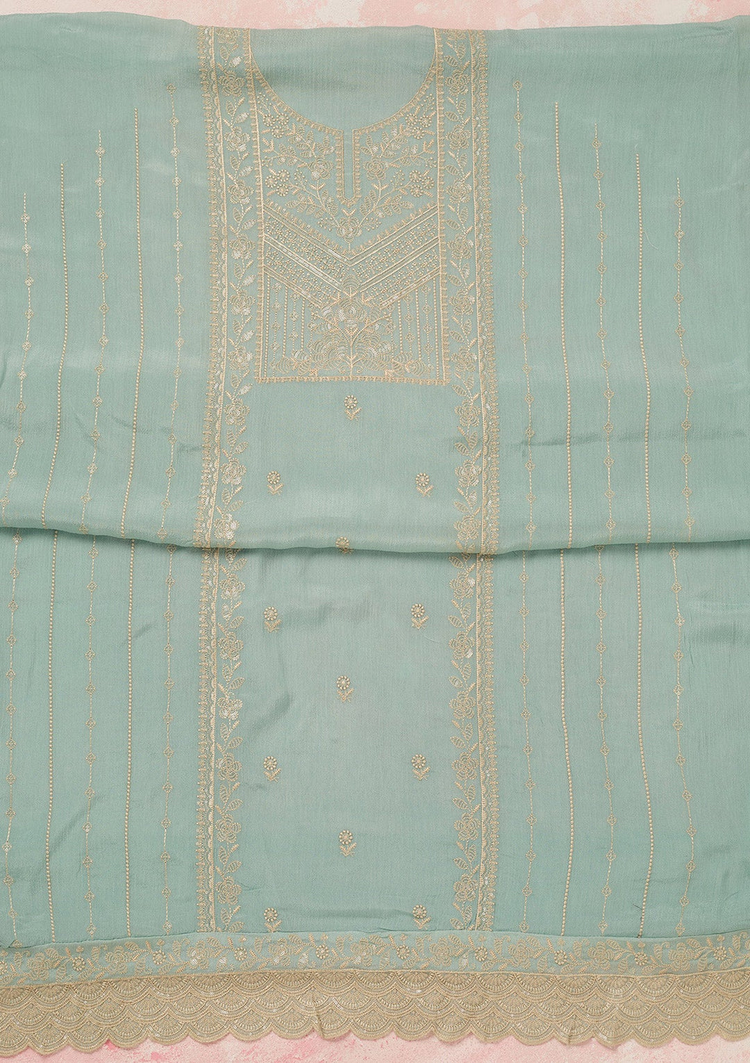 Sky Blue Threadwork Chinon Unstitched Salwar Suit_koskii