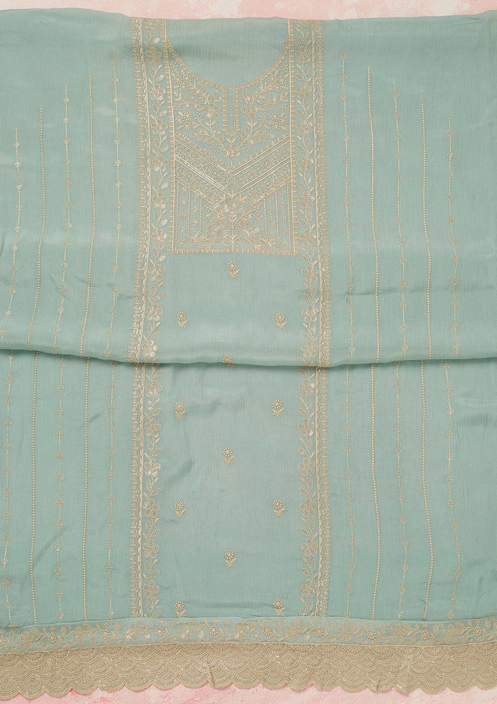 Sky Blue Threadwork Chinon Unstitched Salwar Suit_koskii