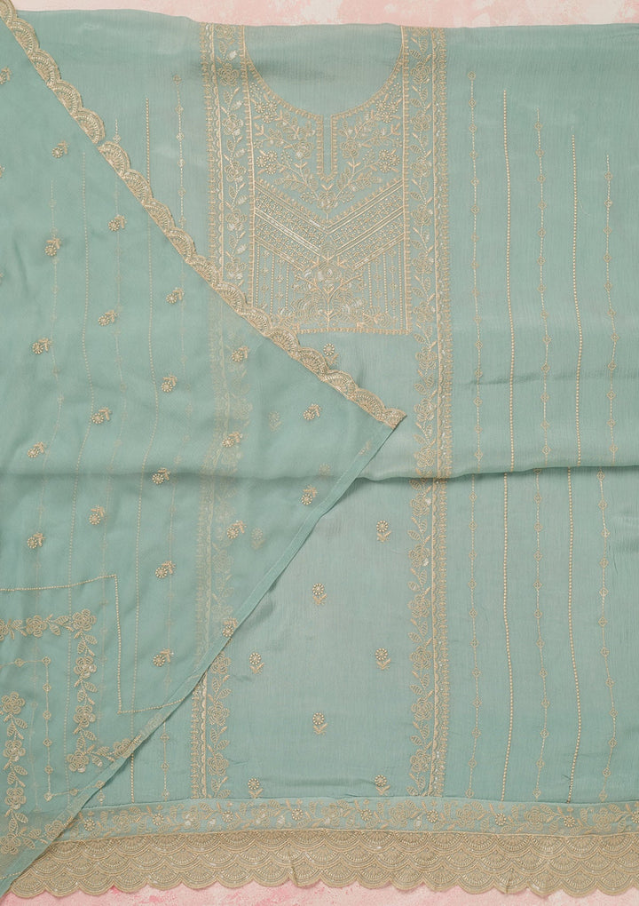 Sky Blue Threadwork Chinon Unstitched Salwar Suit_koskii
