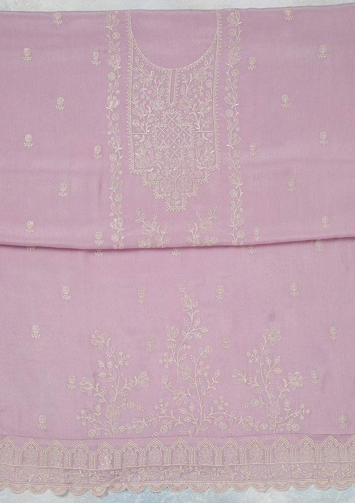 Lavender Threadwork Chinon Unstitched Salwar Suit-Koskii