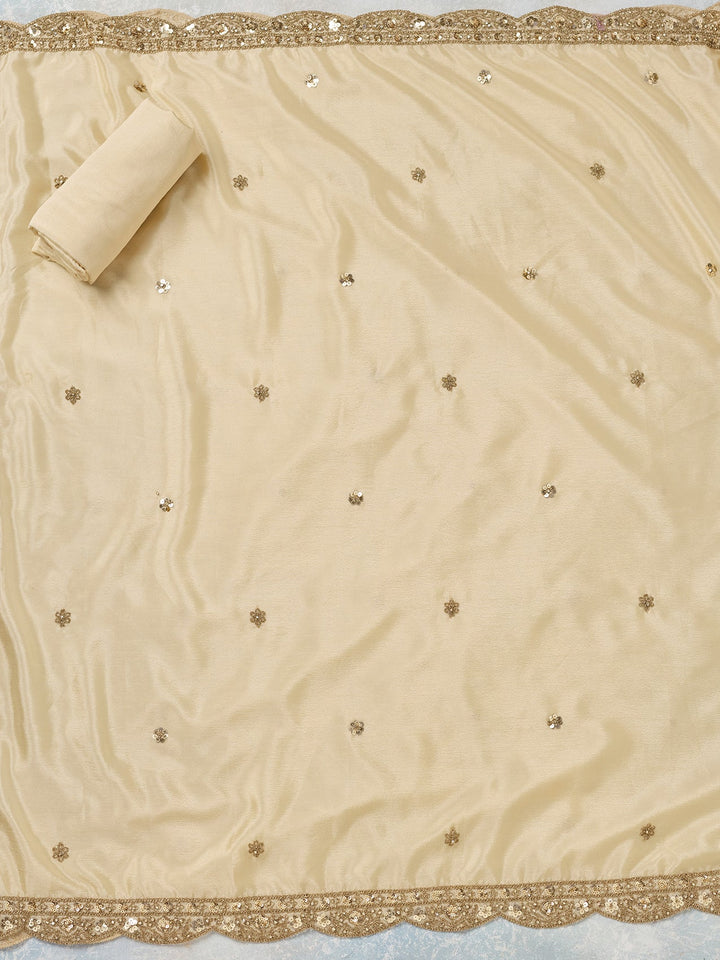 Cream Zariwork (Gold) Chinon Unstitched Salwar Suit