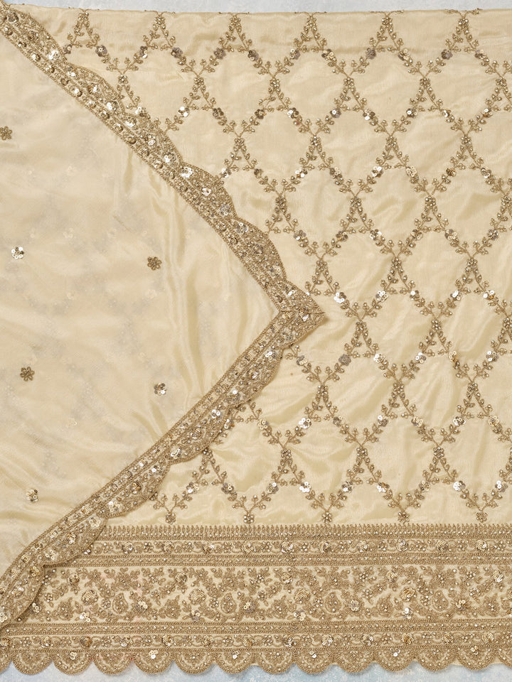 Cream Zariwork (Gold) Chinon Unstitched Salwar Suit