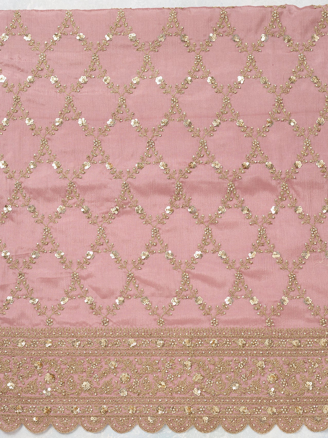 Onion Pink Zariwork (Gold) Chinon Unstitched Salwar Suit