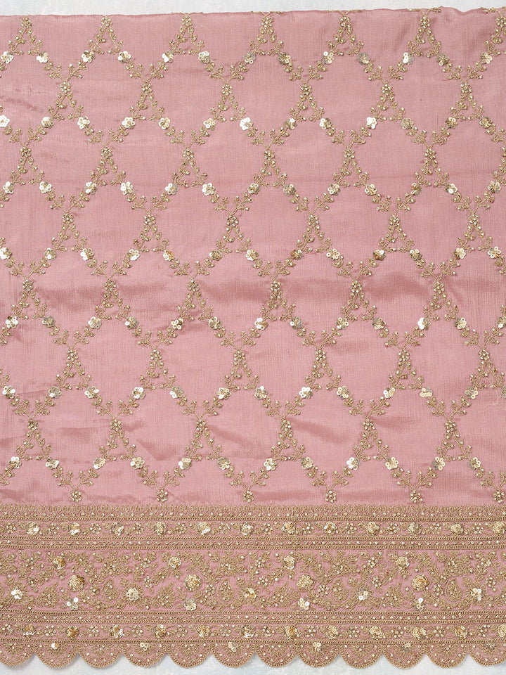 Onion Pink Zariwork (Gold) Chinon Unstitched Salwar Suit