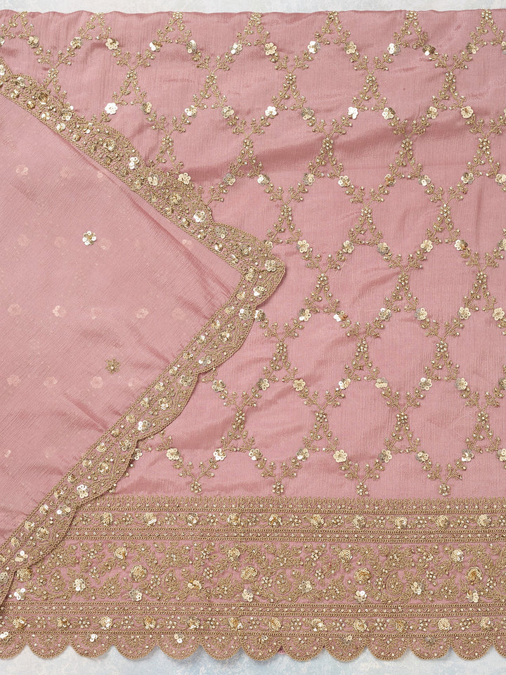 Onion Pink Zariwork (Gold) Chinon Unstitched Salwar Suit