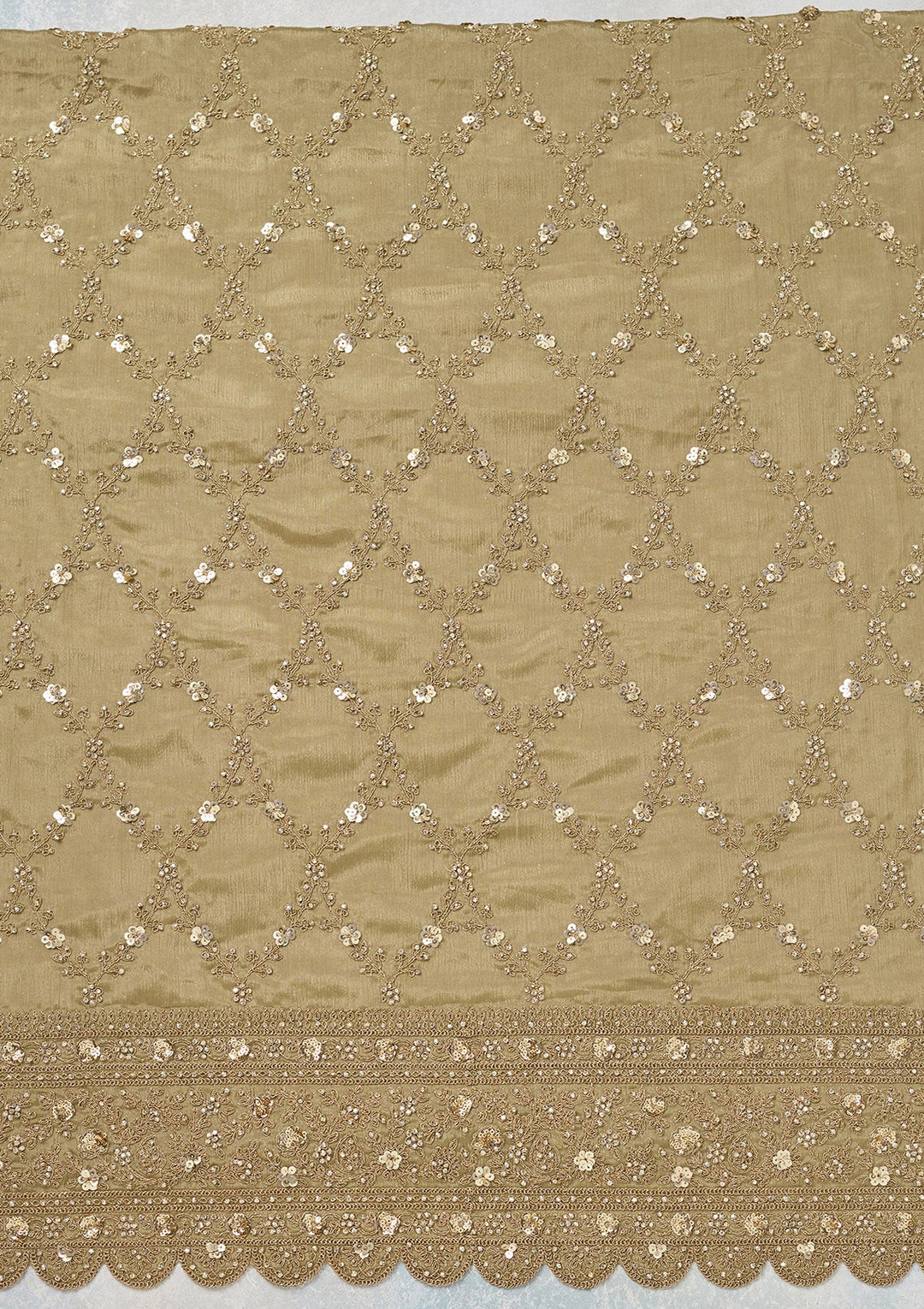 Pista Green Zariwork (Gold) Chinon Unstitched Salwar Suit