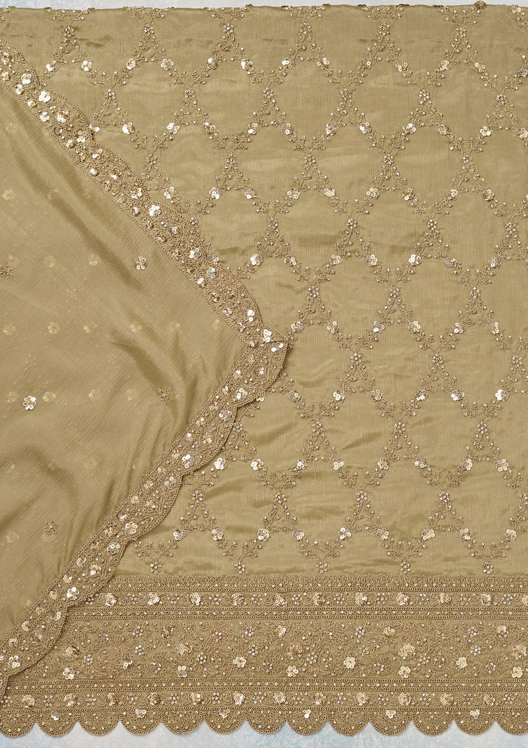 Pista Green Zariwork (Gold) Chinon Unstitched Salwar Suit