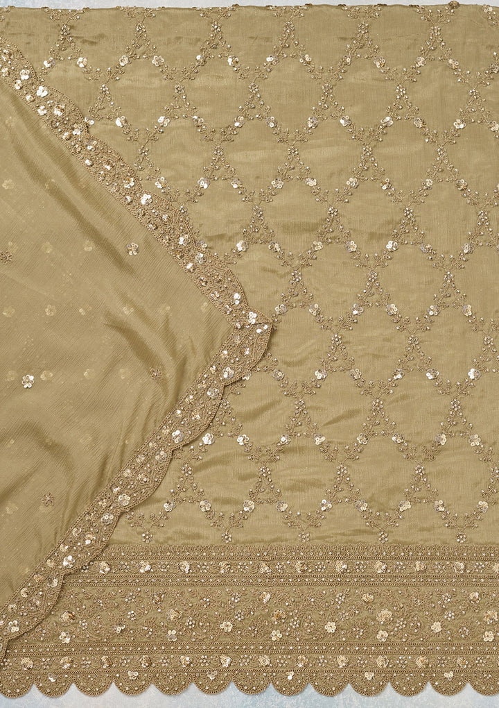 Pista Green Zariwork (Gold) Chinon Unstitched Salwar Suit