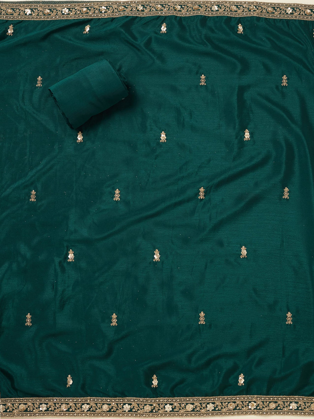 Peacock Green Zariwork (Gold) Chinon Unstitched Salwar Suit