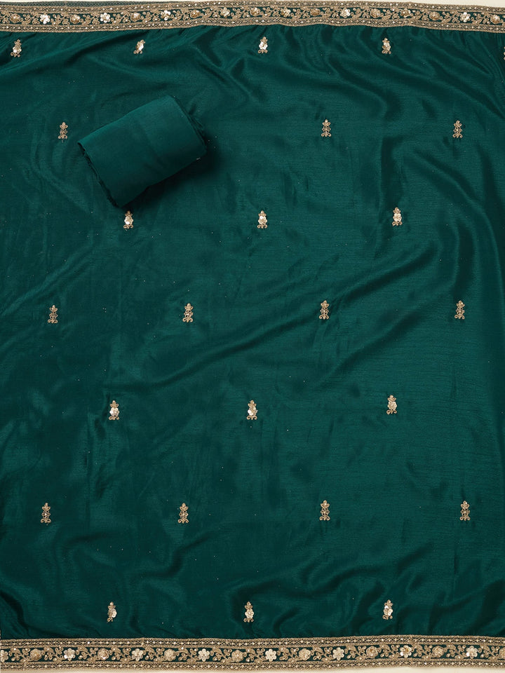 Peacock Green Zariwork (Gold) Chinon Unstitched Salwar Suit