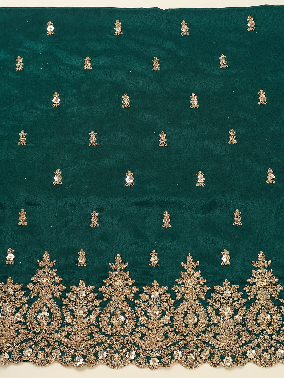 Peacock Green Zariwork (Gold) Chinon Unstitched Salwar Suit