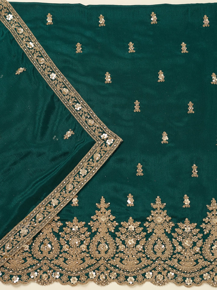 Peacock Green Zariwork (Gold) Chinon Unstitched Salwar Suit