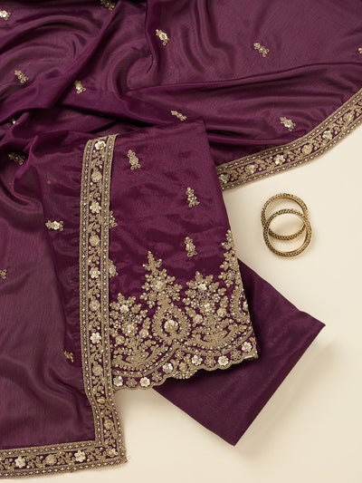 Purple Zariwork (Gold) Chinon Unstitched Salwar Suit
