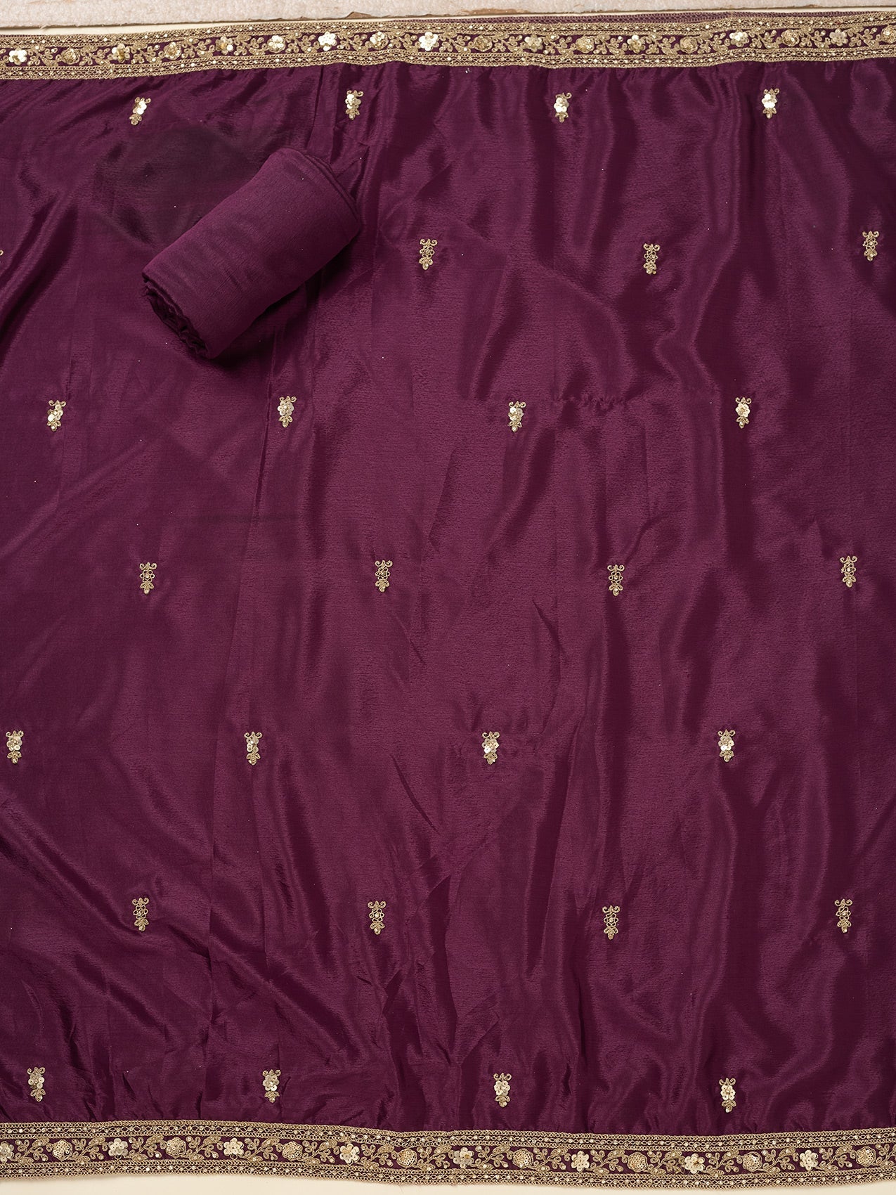 Purple Zariwork (Gold) Chinon Unstitched Salwar Suit