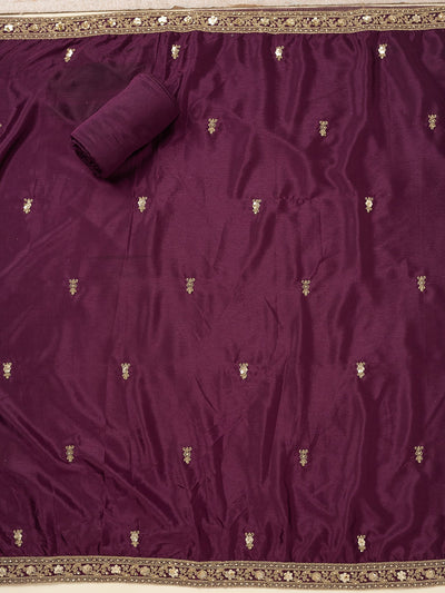 Purple Zariwork (Gold) Chinon Unstitched Salwar Suit