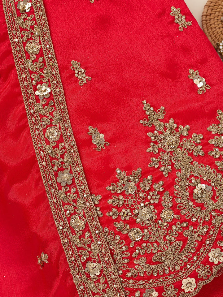 Red Zariwork (Gold) Chinon Unstitched Salwar Suit
