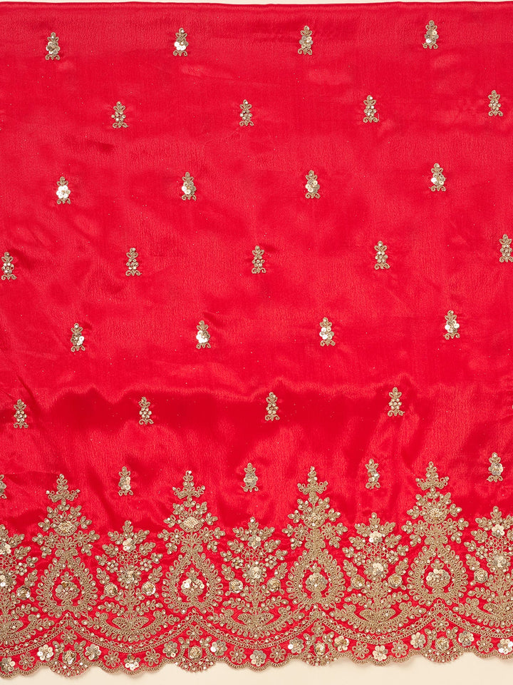 Red Zariwork (Gold) Chinon Unstitched Salwar Suit
