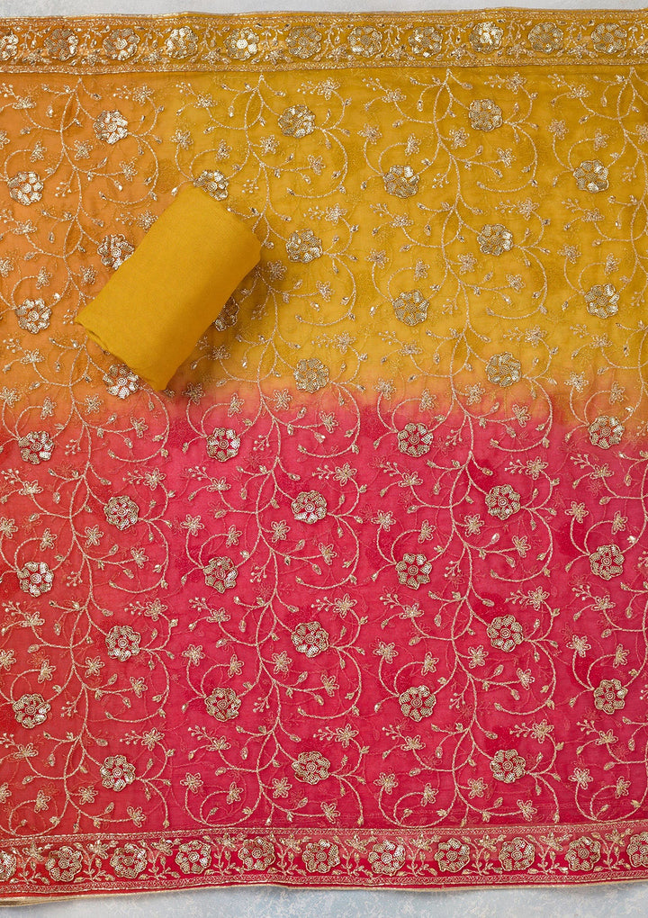 Mustard Zariwork Georgette Unstitched Salwar Suit-koskii