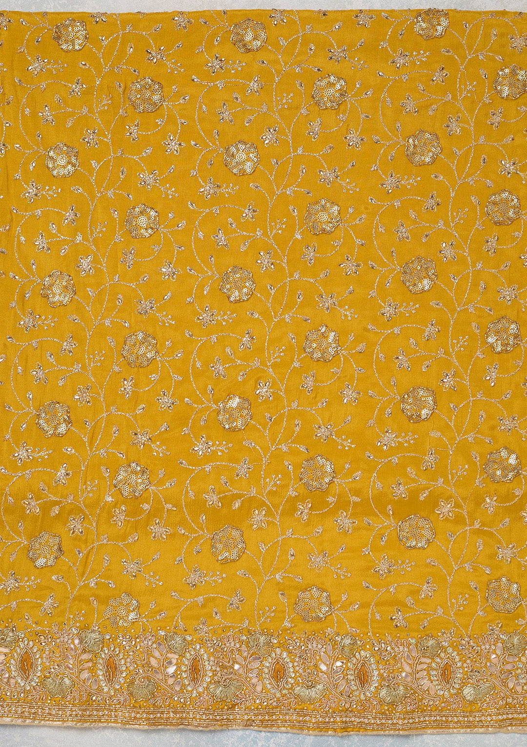 Mustard Zariwork Georgette Unstitched Salwar Suit-koskii