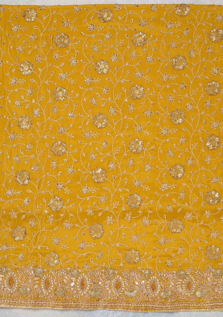 Mustard Zariwork Georgette Unstitched Salwar Suit-koskii