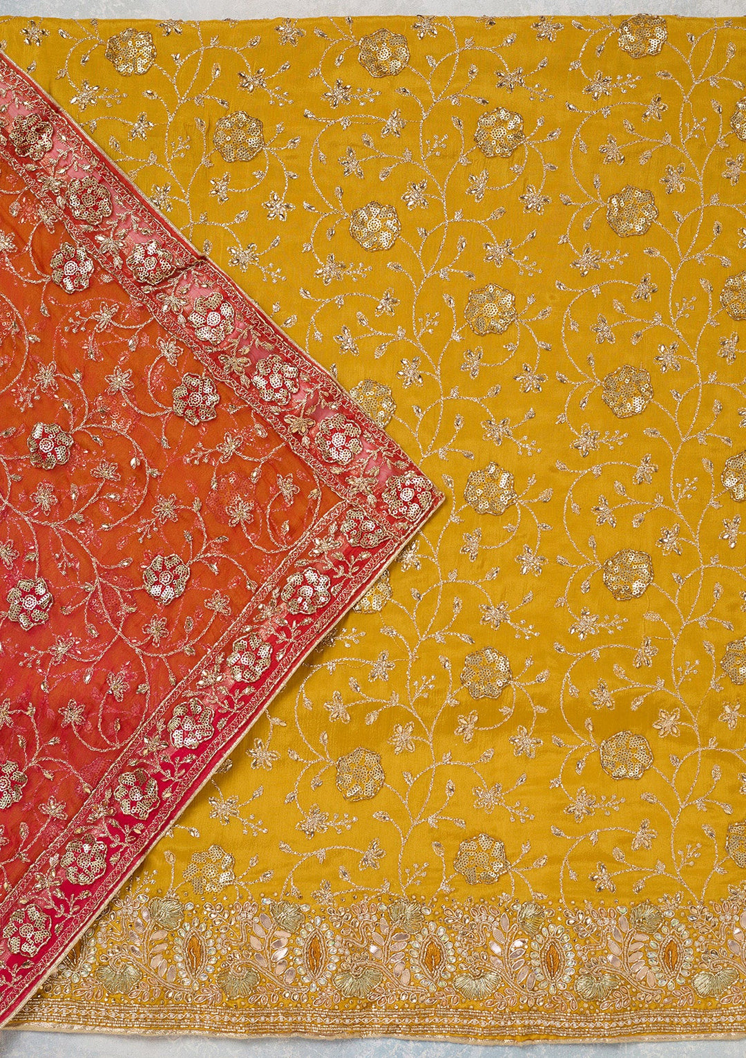 Mustard Zariwork Georgette Unstitched Salwar Suit-koskii