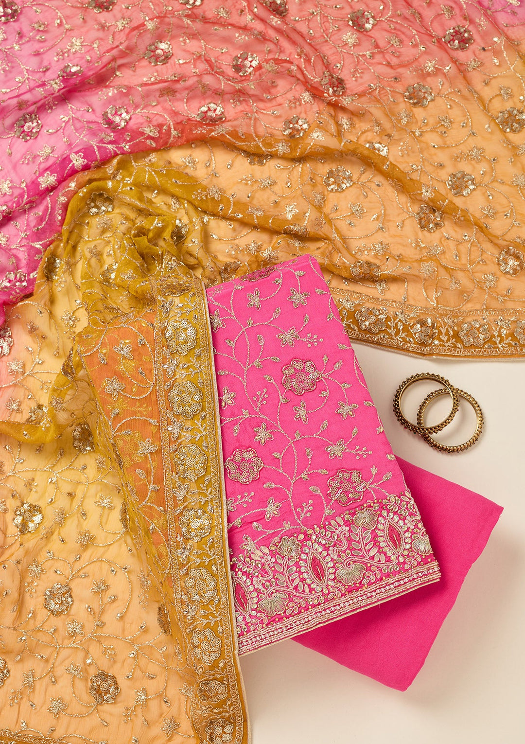 Pink Zariwork Georgette Unstitched Salwar Suit-koskii