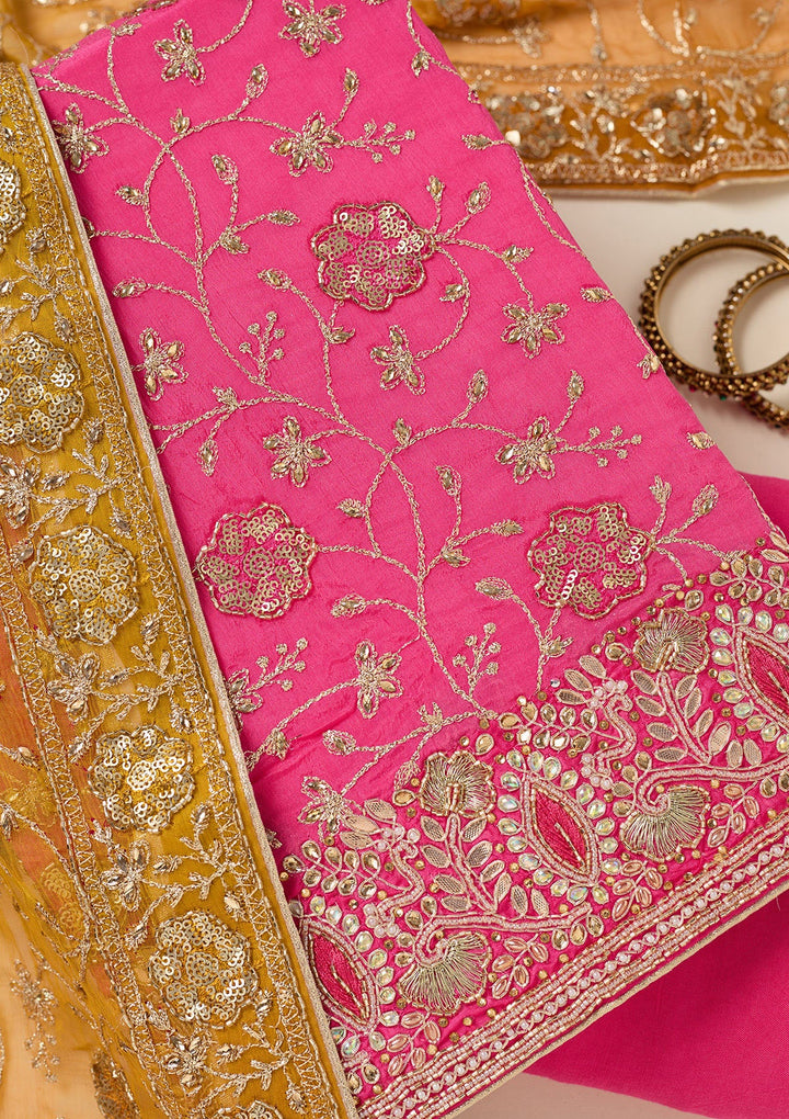 Pink Zariwork Georgette Unstitched Salwar Suit-koskii