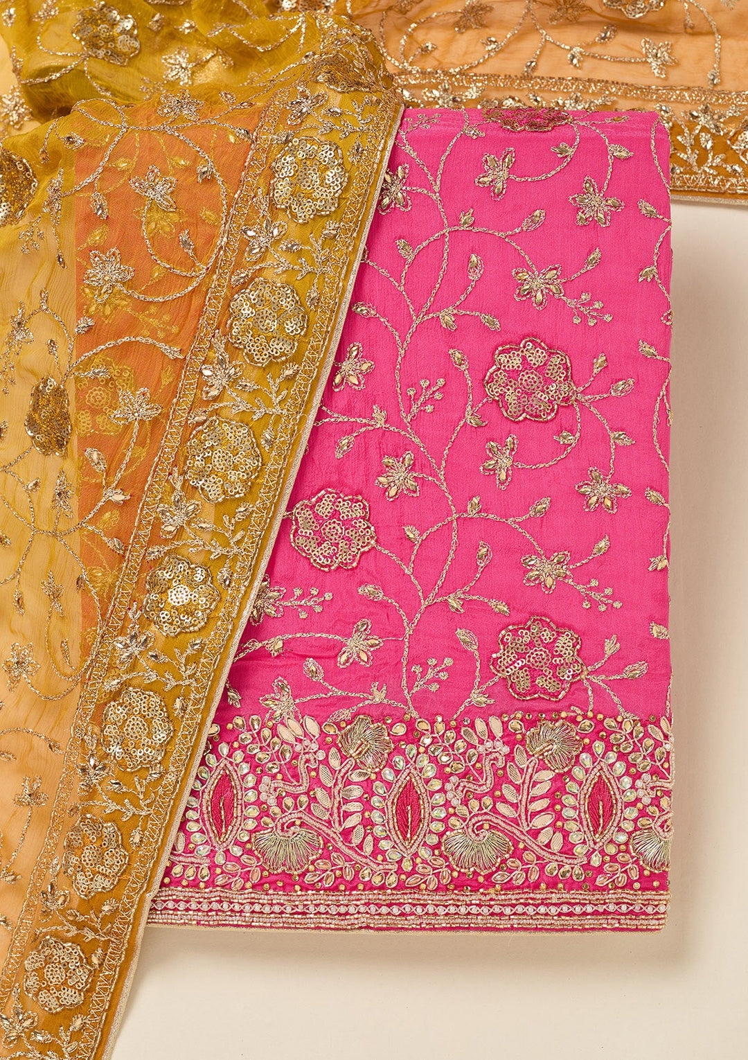 Pink Zariwork Georgette Unstitched Salwar Suit-koskii