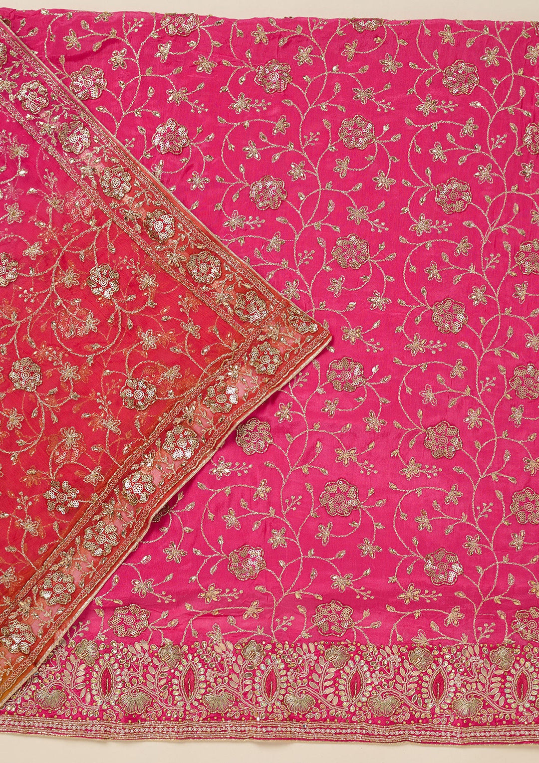 Pink Zariwork Georgette Unstitched Salwar Suit-koskii