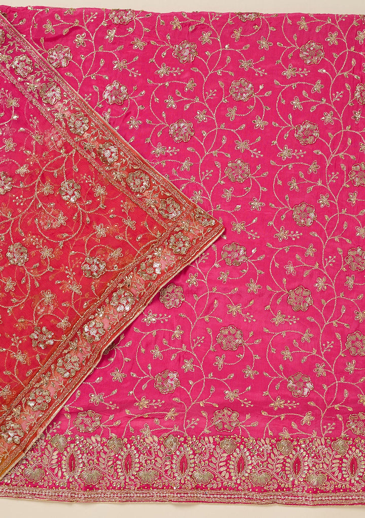 Pink Zariwork Georgette Unstitched Salwar Suit-koskii