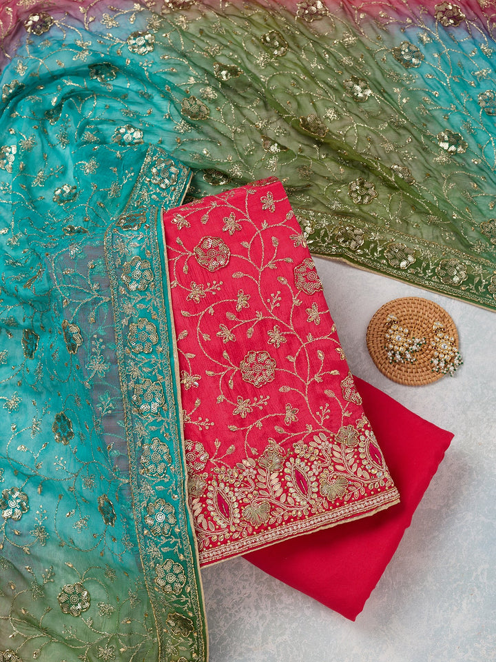 Rani Pink Zariwork Georgette Unstitched Salwar Suit-koskii