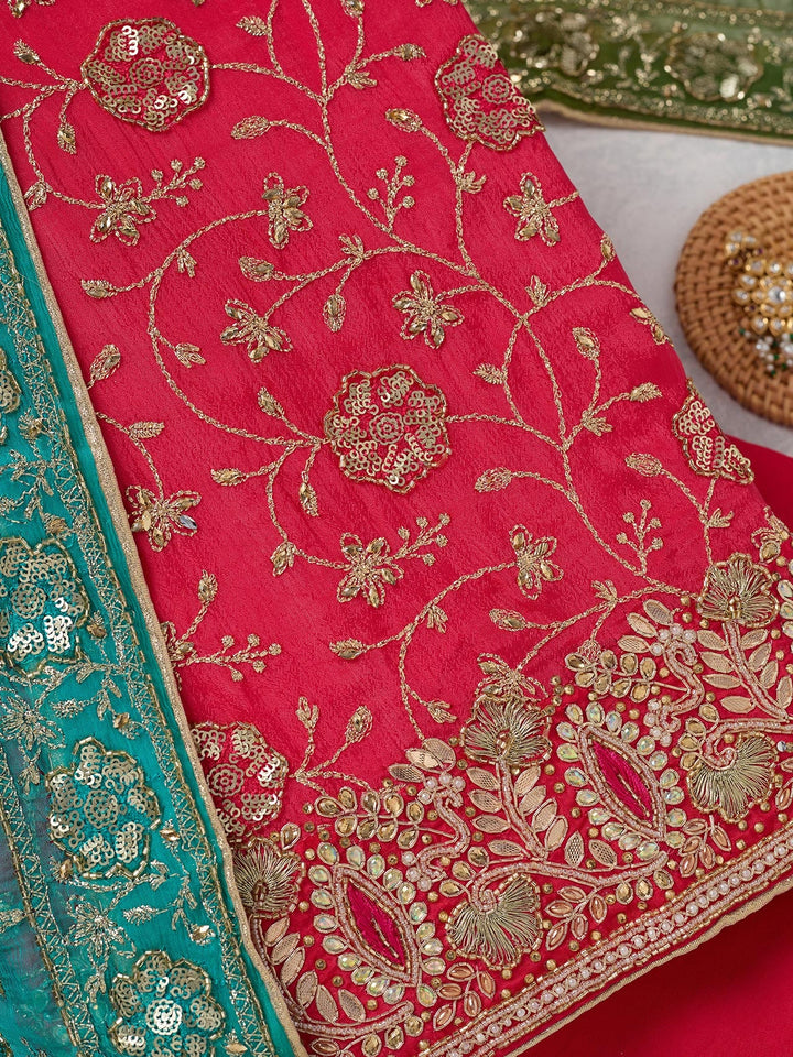 Rani Pink Zariwork Georgette Unstitched Salwar Suit-koskii