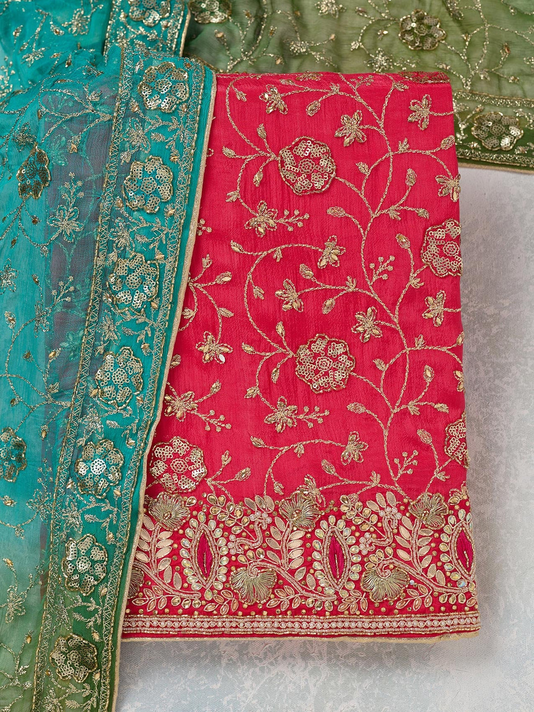 Rani Pink Zariwork Georgette Unstitched Salwar Suit-koskii