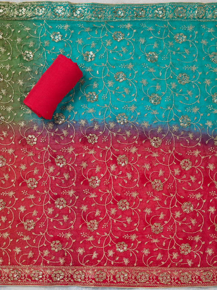 Rani Pink Zariwork Georgette Unstitched Salwar Suit-koskii