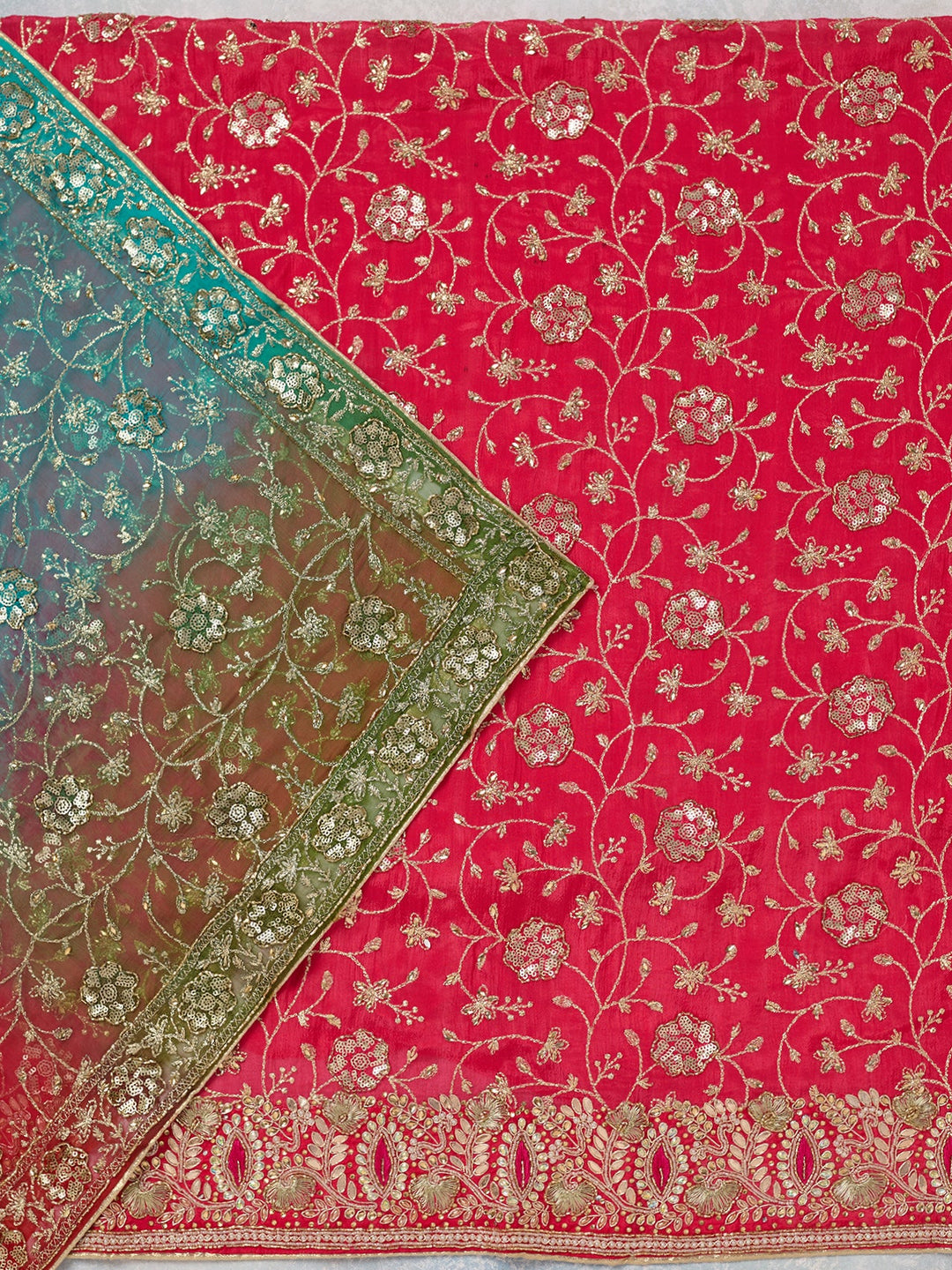 Rani Pink Zariwork Georgette Unstitched Salwar Suit-koskii