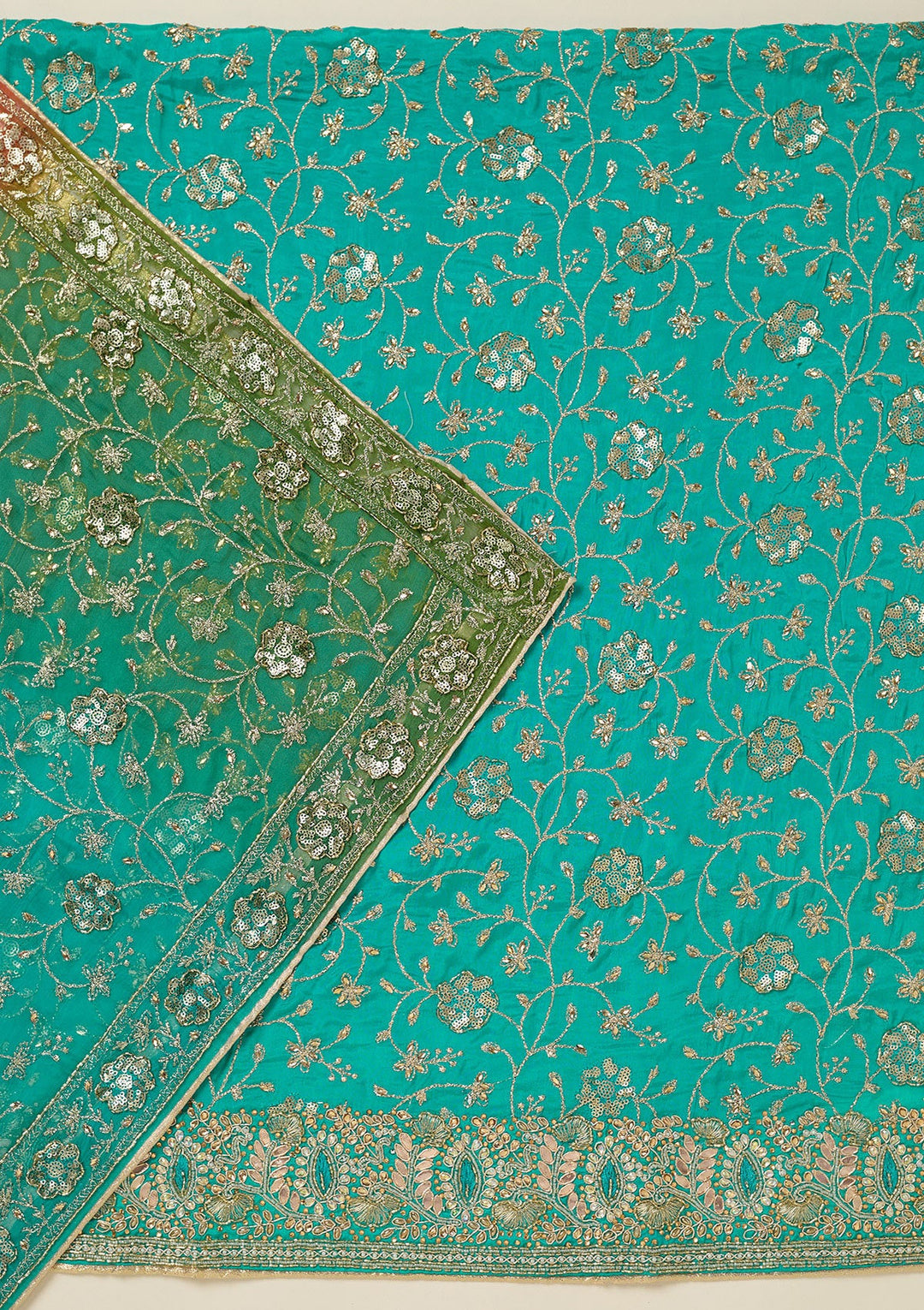 Turquoise Blue Zariwork Georgette Unstitched Salwar Suit-koskii