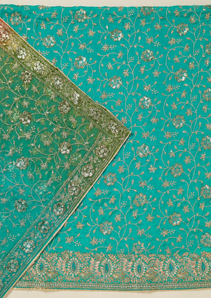 Turquoise Blue Zariwork Georgette Unstitched Salwar Suit-koskii