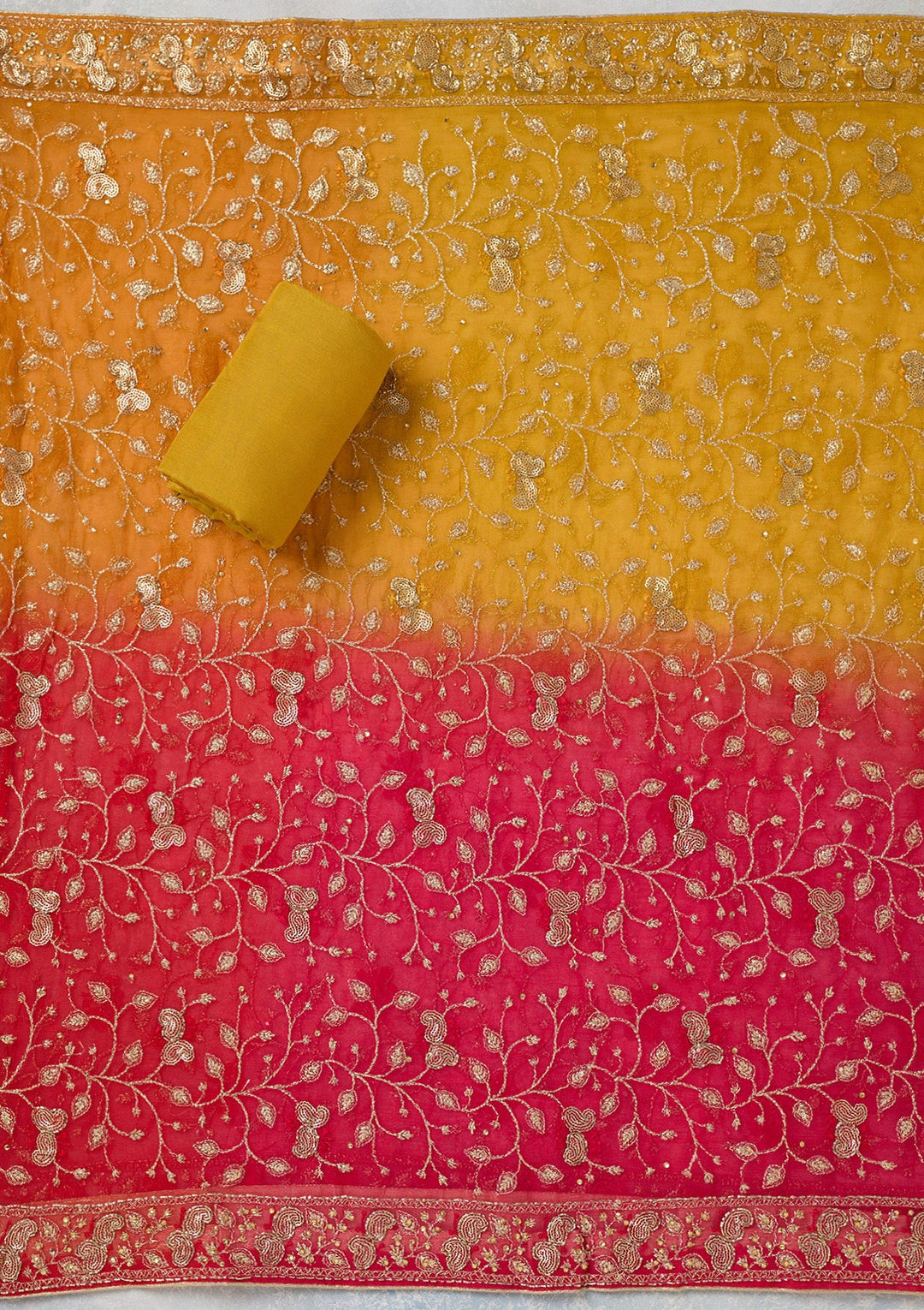 Mustard Zariwork Georgette Unstitched Salwar Suit-koskii