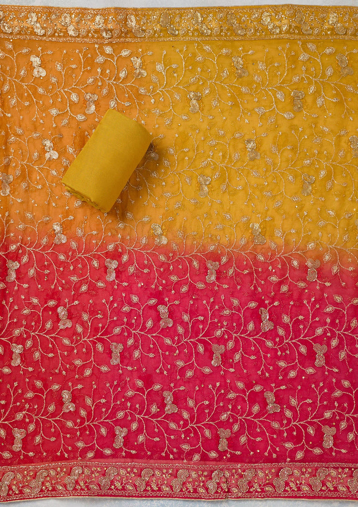 Mustard Zariwork Georgette Unstitched Salwar Suit-koskii