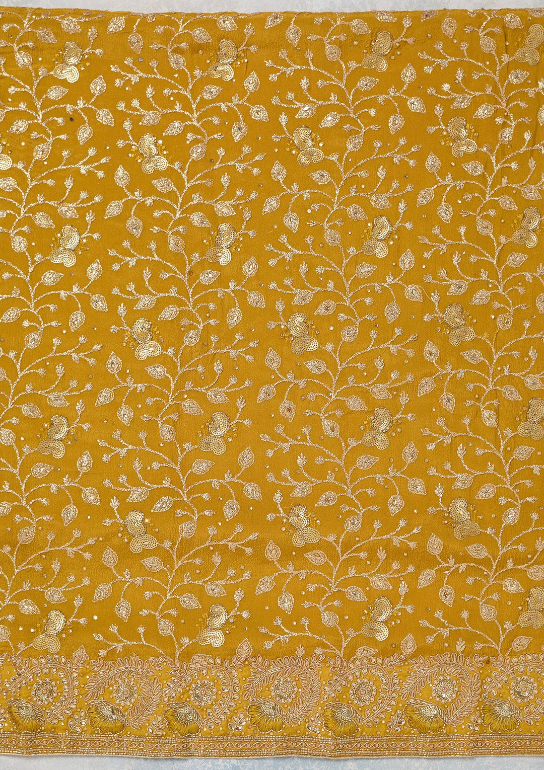 Mustard Zariwork Georgette Unstitched Salwar Suit-koskii