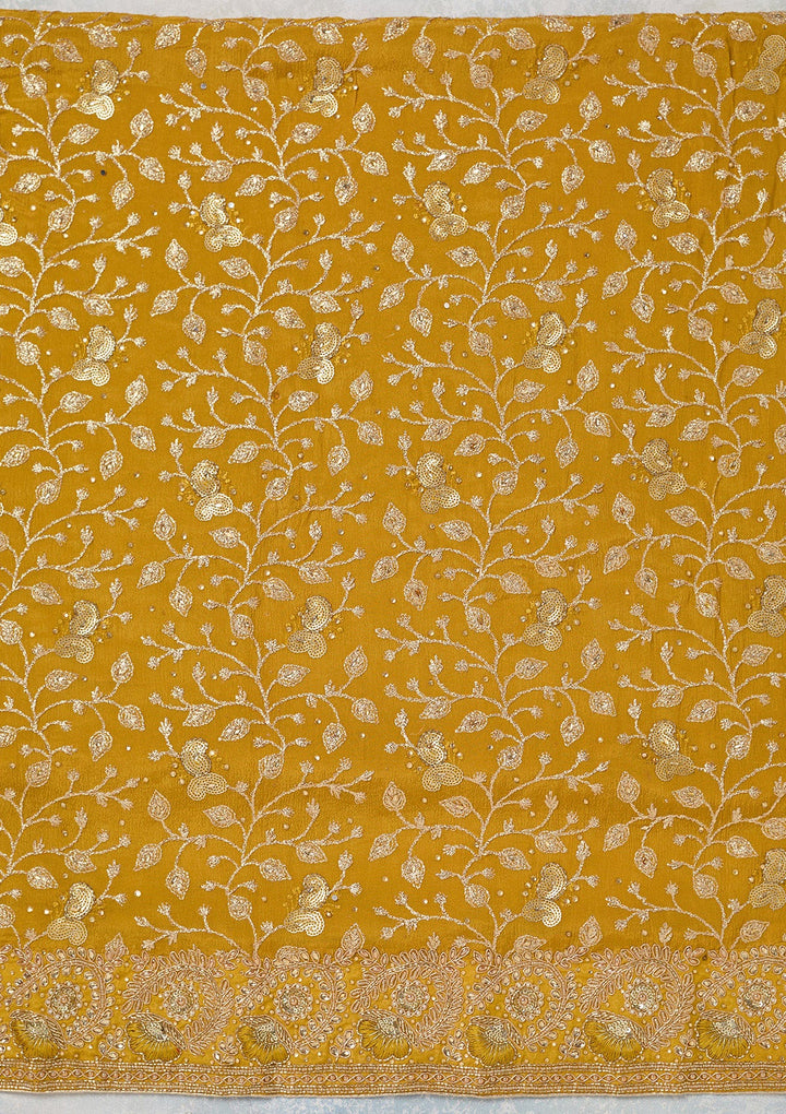 Mustard Zariwork Georgette Unstitched Salwar Suit-koskii