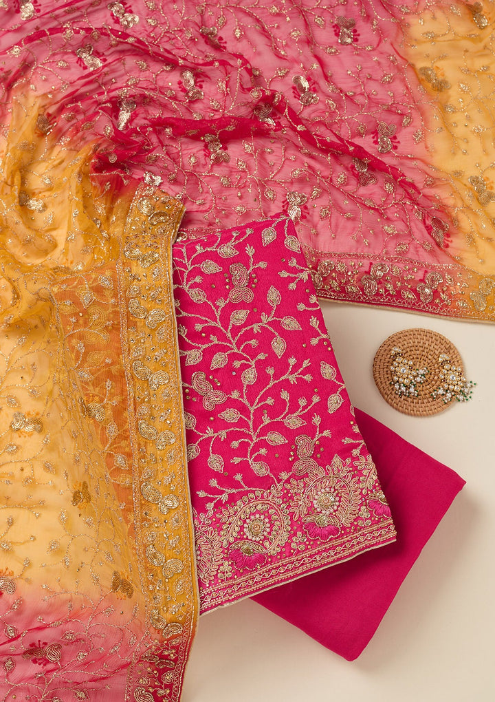 Rani Pink Zariwork Georgette Unstitched Salwar Suit-koskii