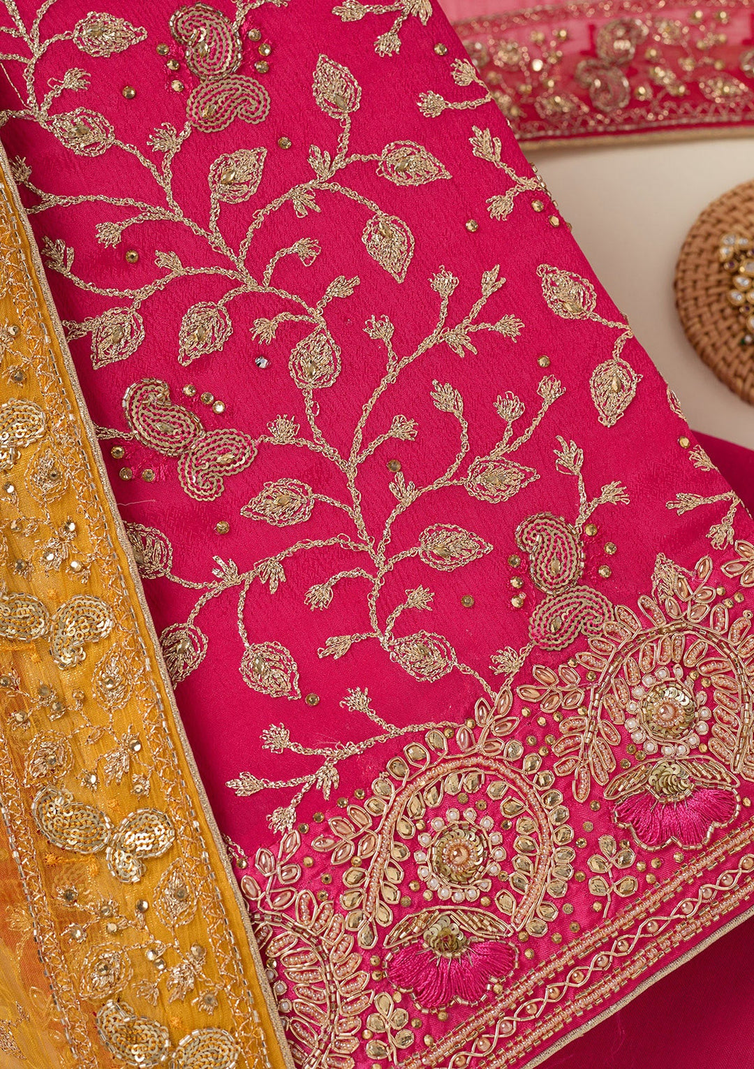 Rani Pink Zariwork Georgette Unstitched Salwar Suit-koskii