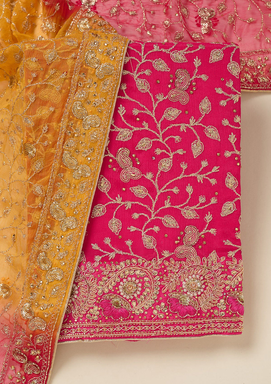 Rani Pink Zariwork Georgette Unstitched Salwar Suit-koskii