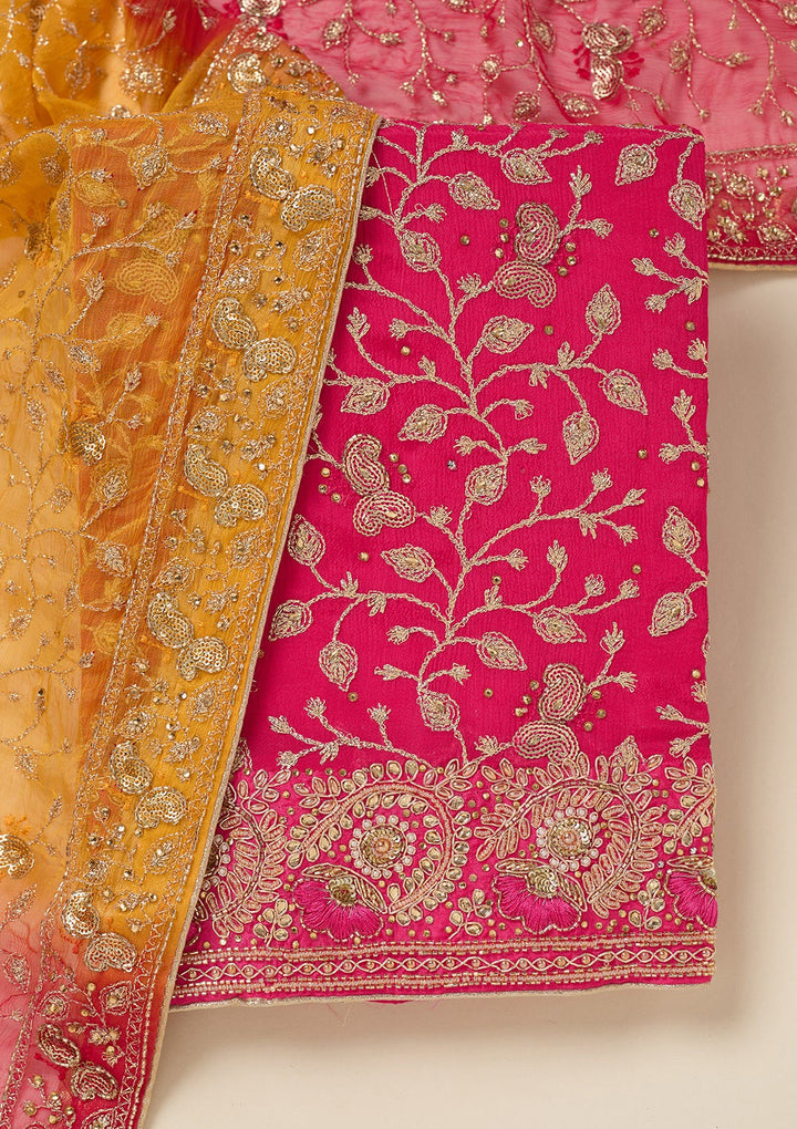 Rani Pink Zariwork Georgette Unstitched Salwar Suit-koskii